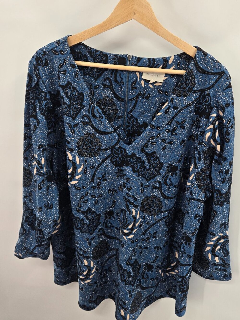 Melloday Blue Floral Pullover V-Neck Blouse 3/4 Sleeves Size 2x